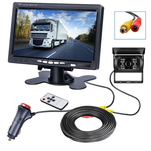 AIEKバックカメラモニターセット7インチバックモニター+CCDレンズ搭載18LEDバックカメラIP68防水暗視切替機能塔載重機、乗用車、大型台車用重機対応バックカメラセット12V/24V両用ケーブル…