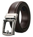 メンズベルトレザー革オートロック式バックル通勤普通用サイズ調整125cm(コーヒーA)(4)