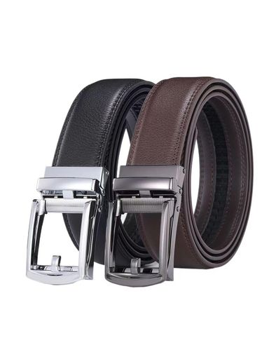 [ARyako]敬老の日メンズ牛革ベルト(3.5cm幅、120cmの2本セット)オートロック式ラチェット式バックルとベルト自由に組み合わせワンタッチ式紳士穴無し大きいサイズビジネスカジュアル