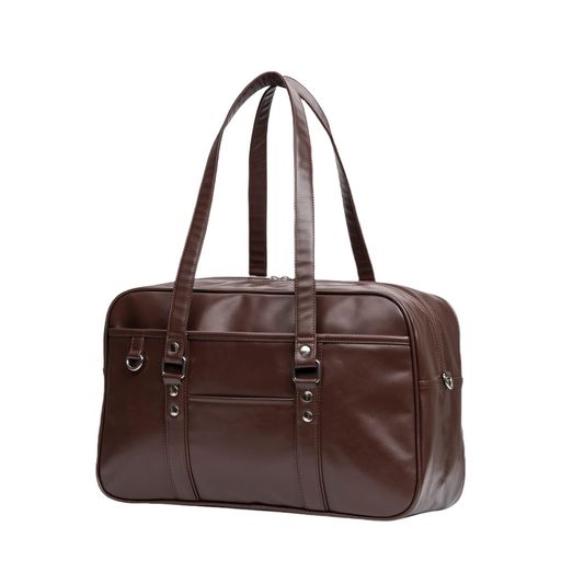 [YOBLUELO]スクールバッグ革スクバ合皮女子高校生大容量肩紐長いイヤホンマークなし茶色黒背負える(コ..