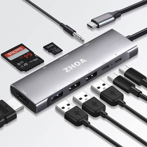 ZHOAUSBCハブ9in1TypeC変換アダプタタイプCハブUSB3.0USB2.0x2USB-C2.0ポート付き4KHDMI100W急速充電3...