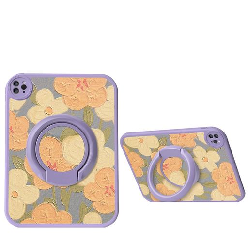 360度回転 IPAD MINI5 IPAD MINI4 ケース 花柄 縦置き スタンド IPADMINI5 IPADMINI4 カバー 可愛い PU TPU ソフトケース イラスト オリジナル 柄付き フラワー 女性COLOR G+PURPLE