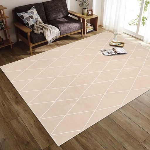 HAOCOOカーペット3畳200х250cmラグ洗える滑り止めホットカーペット対応ふわふわ幾何学柄北欧風防音リビング寝室オールシーズン適用ラグマットおしゃれアンティーク抗菌防臭エクルベージュ