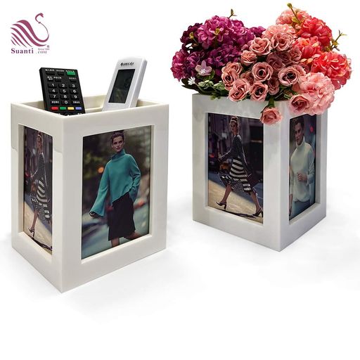 3Dフォトフレーム花瓶、3.5X5インチの写真ディスプレイスタンド、収納ボックス、花瓶、家やオフィスの装飾