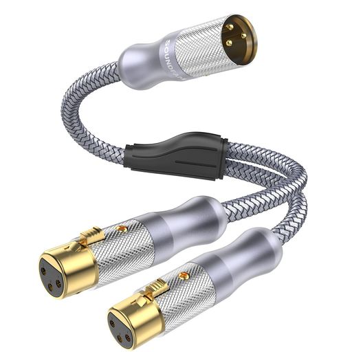 SOUNDFAMXLRスプリッタケーブル1M1オス-2メス3ピンバランスマイクアダプタパッチケーブルプロ用録音/ミキサー/スタジオ機器対応グレー