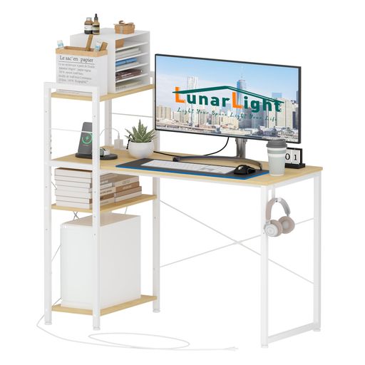 LunarLightPCパソコンデスク机幅110奥行48高さ110cmテレワーク左右組み換え自由棚板高さ調節可能コンセ..