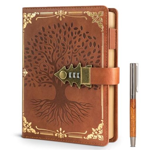 WEMATE鍵付き日記帳A5花柄ぺん付き茶色