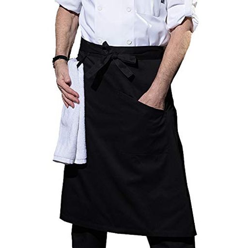 エプロンメンズ無地前掛け腰下エプロン男女兼用シェフ店員台所調理用レストラン喫茶店囲物誌(ブラック)