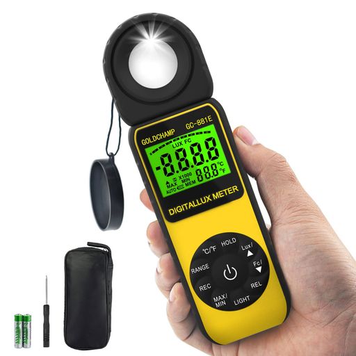デジタル照度計 露出計 小型照度計 携帯型光度計 GOLDCHAMP 881Eのルクス計 0.1LUX-300000 LUX 多機能な照度計 温度計測 3999表示桁 回転式ヘッドライトメーター 光量の測定 光の強さ 目の健康を守るために