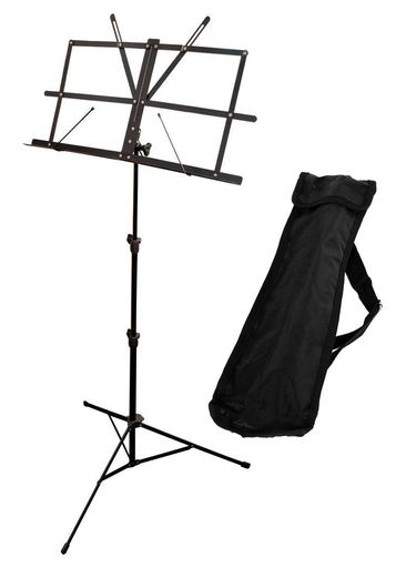 コンパクトに折りたたみが可能な軽量譜面台 付属の専用ソフトケースを使えばスタジオやライブハウス等への持運びも非常に容易 高さや角度は調節が可能 楽譜ストッパー搭載 スタンダードなブラックカラー