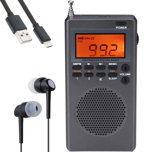 HanRongDaポータブルラジオ電池式小型ワイドFM対応/FM/AMステレオ対応58局メモリー時計とタイマーとアラーム機能付き防災アウトドア旅行に最適日本語説明書付属HRD-903