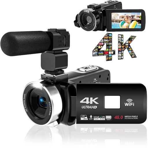 ビデオカメラ 4K YOUTUBEカメラ4800万画素WIFI機能 3インチタッチモニター HDMI出力外付けマイク18倍デジタルズーム