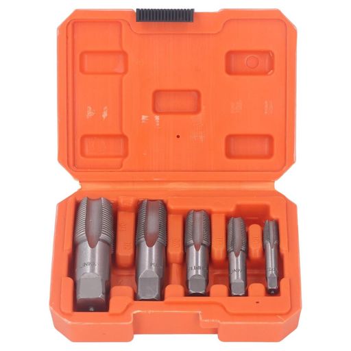 5PCSNPTパイプタップセット、3/41/23/81/41/8インチ炭素鋼ねじ切り配管NPTタップセット、収納ケース付き、正確なねじ用のねじ切り配管タップセット、各種配管工