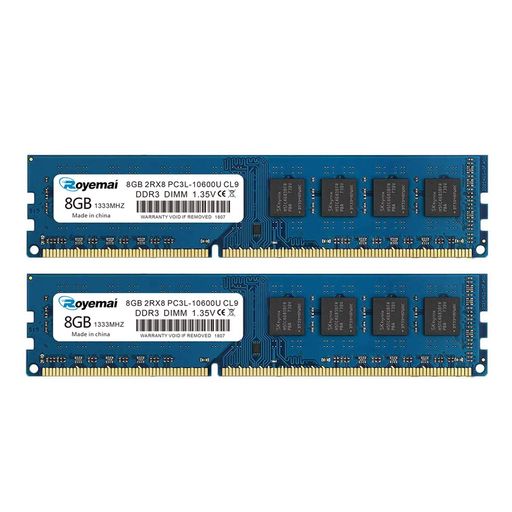 ROYEMAI 16GB キット (2X8GB) DDR3L/DDR3 10600 1333MHZ UDIMM 8GB PC3/PC3L-10600U DIMM メモリ 2RX8 1.35V/1.5V CL9 デスクトップ RAM