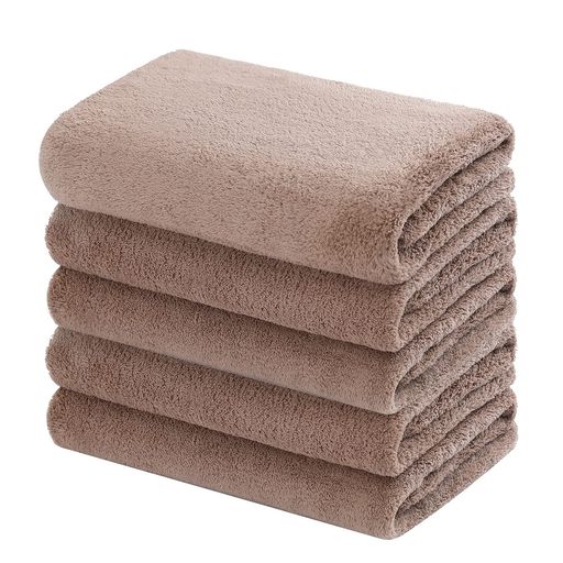 Oseamaidバスタオル大判5枚セットマイクロファイバータオル吸水速乾抗菌防臭(コーヒー色)