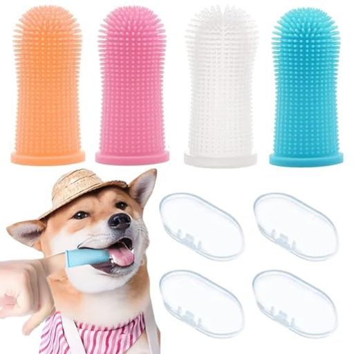 YJRUNFU犬歯ブラシ小型犬猫用歯ブラシペットフィンガーシリコン指サック柔らかい口腔ケア歯茎口臭歯周..