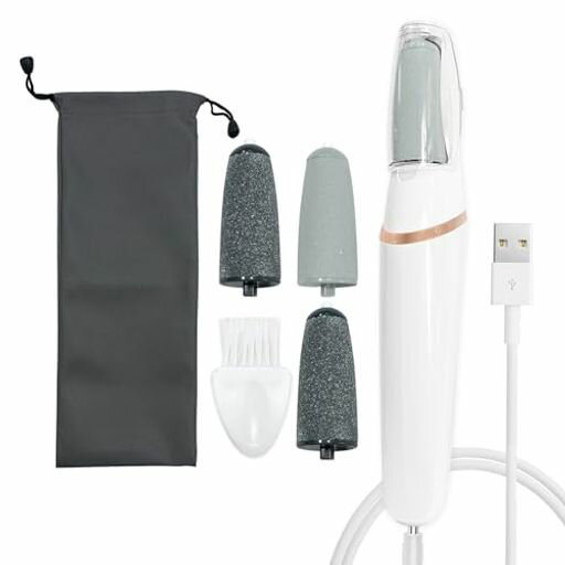 Vicosey電動角質リムーバーかかと削り足角質取り踵足裏角質除去強力な足裏ケア電動ハードスキンリムーバーかかと自動処理2種類のローラー2段階スピードUSB充電LEDライト付き白