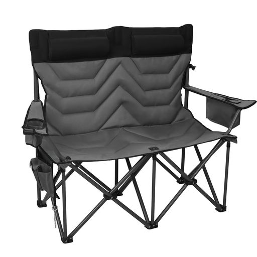 アウトドアチェア2人掛け折りたたみハイバック耐荷重300kg枕付き超ワイドキャンプ椅子【カップホルダー..