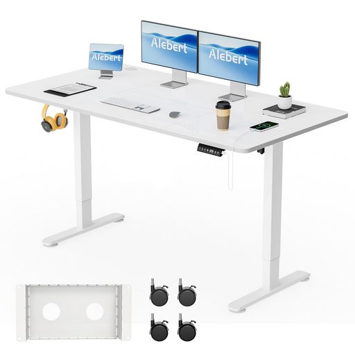 Alebert「アレベルト」電動式昇降デスク昇降式デスク幅140*奥行70cmスタンディングデスク入り替え用キャスター付き収納ボックス付きUSB充電可能高さメモリー機能障害検知静音ゲーミングデ…