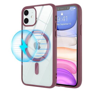 LipvinaiPhone11ケースMagsafe対応米軍MIL規格クリア耐衝撃透明ヤレス充電対応スマホケース6.1インチ対応(殷紅)