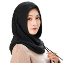 【最速配送】【全国送料無料】ニット バラクラバ ネックウォーマー マフラー レディース フード 防寒 帽子 (ケーブルニット ブラック)(4)