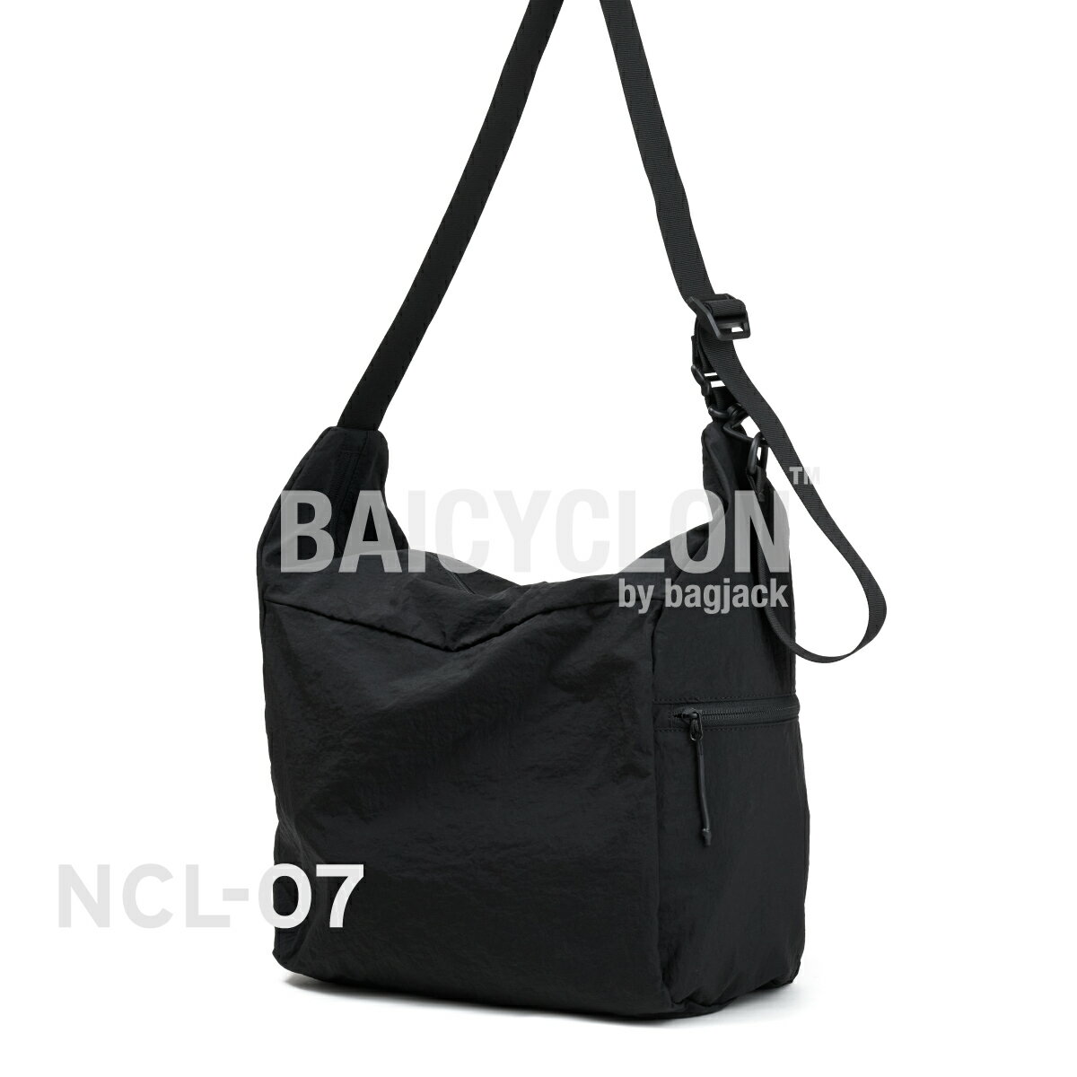 バイシクロン ショルダー バッグ NCL-07 肩 斜め 掛け デザイン クロス ボディ ミニマル アーバン ビジカジ オンオフ ナイロン ワッシャー 加工 皺 型押 革 実用 移動 都市 ブラック 黒 AIR TIGHTNESS DAILY TRAVEL BAICYCLON by bagjack NEXT CORE LINE SHOULDER BAG BLACK2