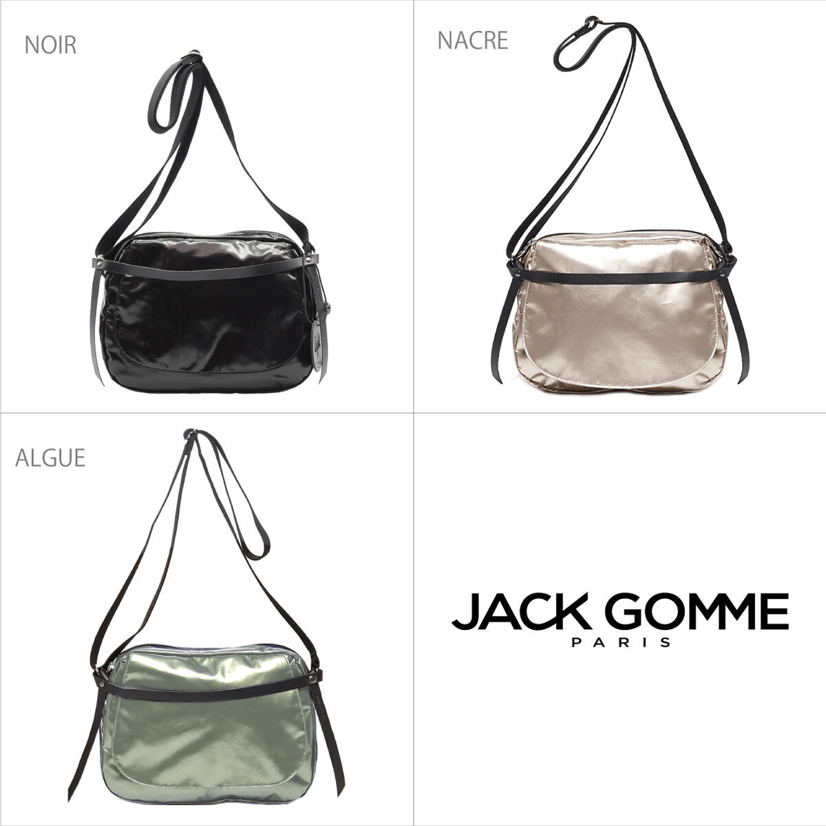 ジャックゴム JACK GOMME ライト オリジナル LIGHT ORIGINAL ハッピー HAPPY 1567 SHOULDER BAG ショルダー バッグ クロスボディ ビジネス カジュアル メタリック 防水 撥水 シンプル 機能美 フランス製 MADE IN FRANCE li6051567 NOIR NACRE ALGUE ノワール ナクレ アルグ 2