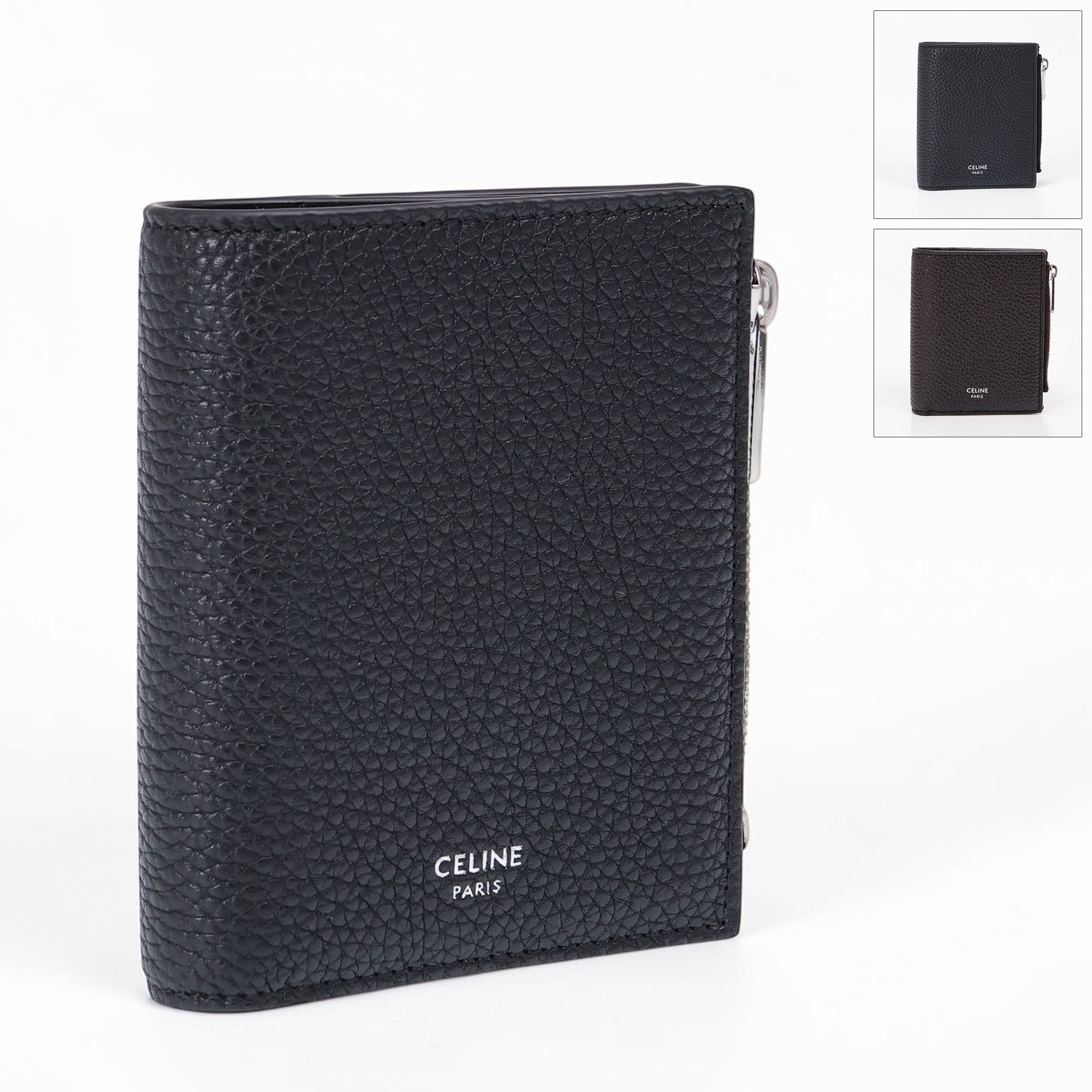 〈クーポン5%OFF〉セリーヌ／CELINE "コンパクトウォレット” グレインドカーフスキン 二つ折り財布 小銭入れ付き ミニ財布(ブラック・エスプレッソ) 10E493GTH 38SI・19ES／BLACK・ESPRESSO