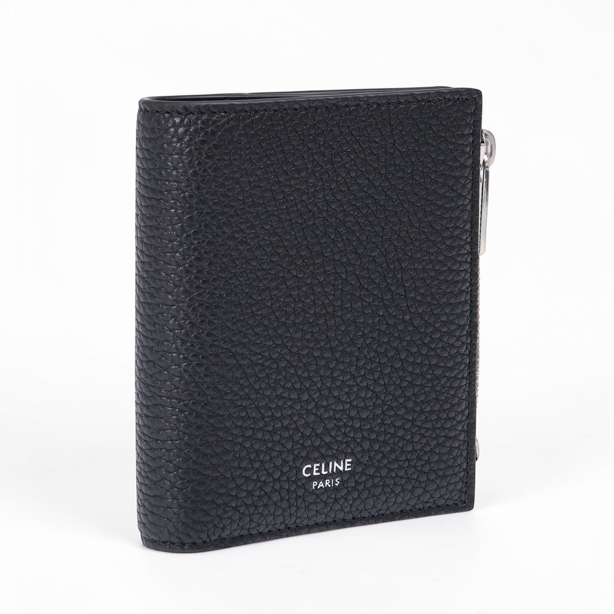 〈クーポン5 OFF〉セリーヌ／CELINE コンパクトウォレット” グレインドカーフスキン 二つ折り財布 小銭入れ付き ミニ財布(ブラック) 10E493GTH 38SI／BLACK 返品OK