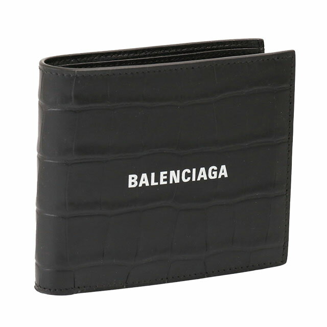 バレンシアガ 財布（メンズ） 【クーポン5%OFF】バレンシアガ／BALENCIAGA "CASH SQUARE FOLDED WALLET"クロコ型押しレザー・2折り財布(ブラック) 594315 1ROP3 1000／BLACK