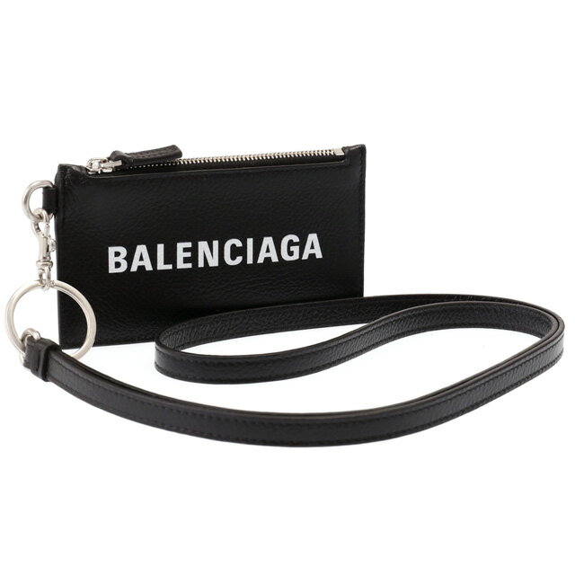 【5月目玉&クーポン5%OFF】バレンシアガ／BALENCIAGA "CASH CARD＆KEY STRAP・キャッシュカード＆キーストラップ"キーポーチ＆カードホルダー付きネックストラップ(ブラック×ホワイト) 594548 1IZI3 1090／BLACK*L WHITE