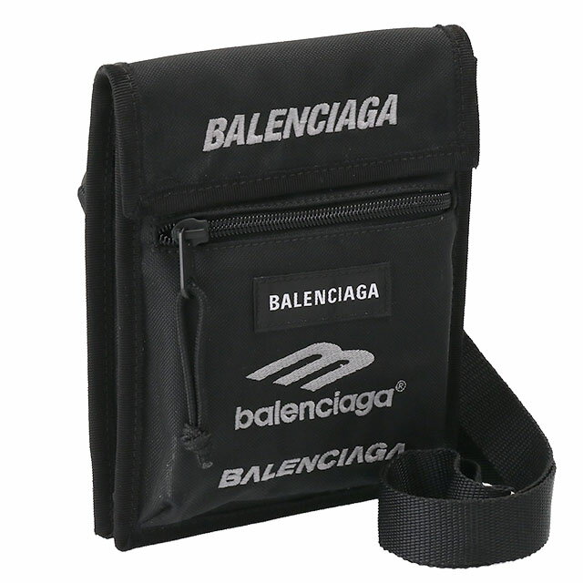 ショルダーバッグ 【クーポン5%OFF】バレンシアガ／BALENCIAGA "EXPLORER ストラップ付きスモール ポーチ”刺繍ロゴ・斜め掛けショルダーバッグ・クロスボディ(ブラック) 655982 2AAXT 1000／BLACK