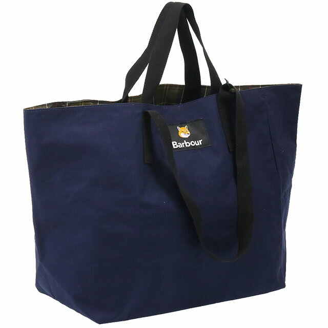 バブアー×メゾンキツネ／BARBOUR*MAISON KITSUNE"MK REVERSIBLE TOTE BAG・リバーシブルトートバッグ"(ネイビー×チェック) UBA0692 NY71／NAVY