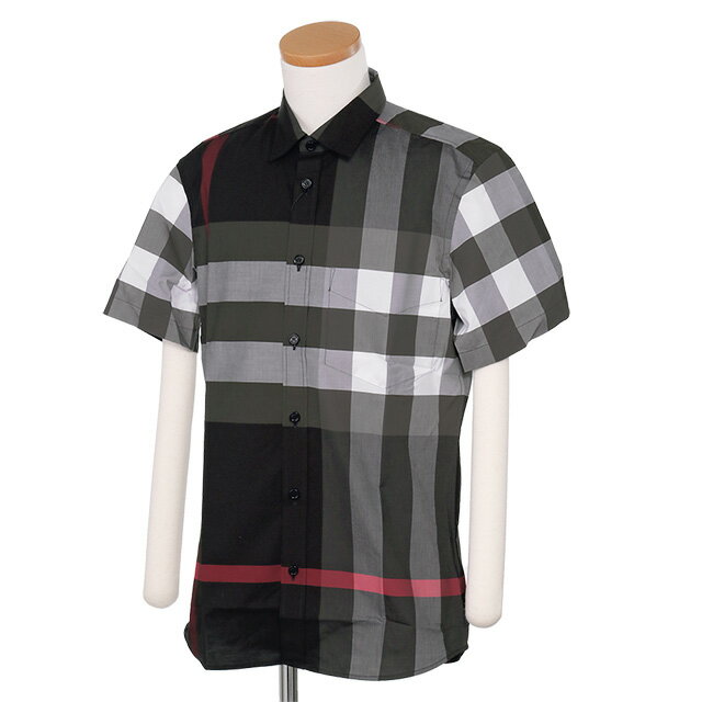 【S/S SALE＆P5倍】バーバリー／BURBERRY SOMERTON ショートスリーブ チェック ストレッチコットンポプリン シャツ チェックプリント柄 コットン半袖シャツ(チャコールチェック) 8025607 A1108／CHARCOAL IP CHK