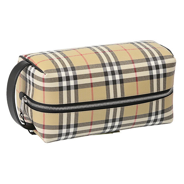 【タイムSALE＆P5倍】バーバリー／BURBERRY "WASH BAG”ヴィンテージチェック＆レザー トラベルポーチ(アーカイブベージュ) 8065628／ARCHIVE BEIGE