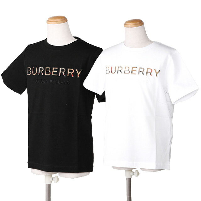 【タイムセール＆クーポン5%OFF】バーバリーチルドレン／BURBERRY CHILDREN ユージンコットン ヴィンテージロゴ刺繍 クルーネック半袖Tシャツ・トップス(ブラック・ホワイト) 8047889・8050402／BLACK・WHITE／4Y・6Y・8Y・10Yのサムネイル
