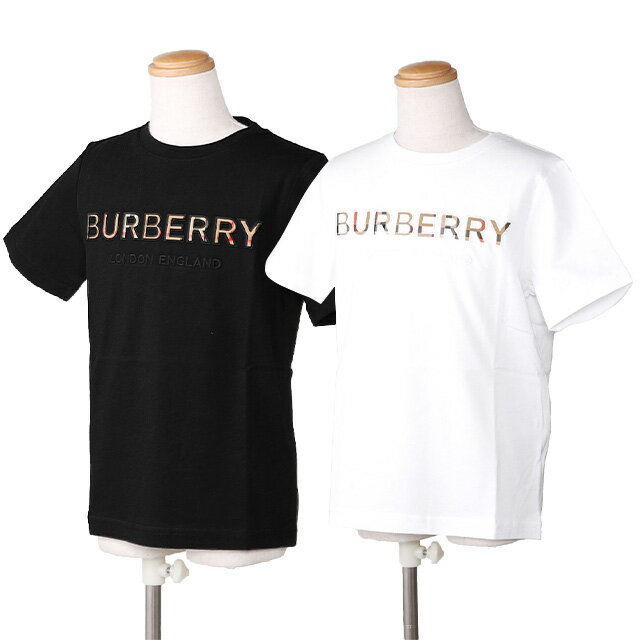 バーバリーチルドレン／BURBERRY CHILDREN ユージンコットン ヴィンテージロゴ刺繍 クルーネック半袖Tシャツ・トップス(ブラック・ホワイト) 8047889・8050402／BLACK・WHITE／4Y・6Y・8Y・10Y