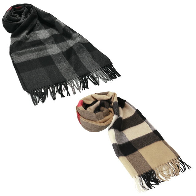 バーバリー マフラー（メンズ） 【★スーパーSALE割引＆クーポン5%OFF】バーバリー／BURBERRY "HALF MEGA CHECK"36*200cm・ハーフメガチェック"カシミアスカーフ・大判マフラー(チャコール) 8015551・8056851／CHARCOAL・ARCHIVE BEIGE