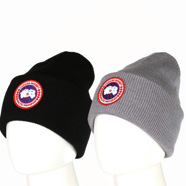 カナダグース ニット帽 メンズ 【5月目玉&P5倍】カナダグース／CANADA GOOSE "ARCTIC DISC TOQUE・アークティックディスクトーク"ロゴ入りウールニット帽(ブラック・グレー) 6936M 61・115／BLACK・HEATHER GREY