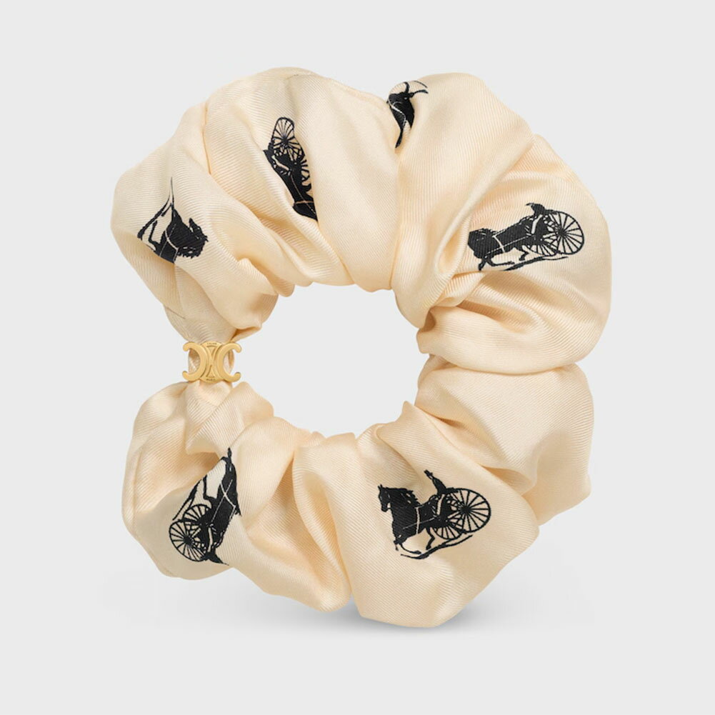 CELINE ロゴ入りシュシュ ホワイト＆ベージュ 美品 【公式通販】