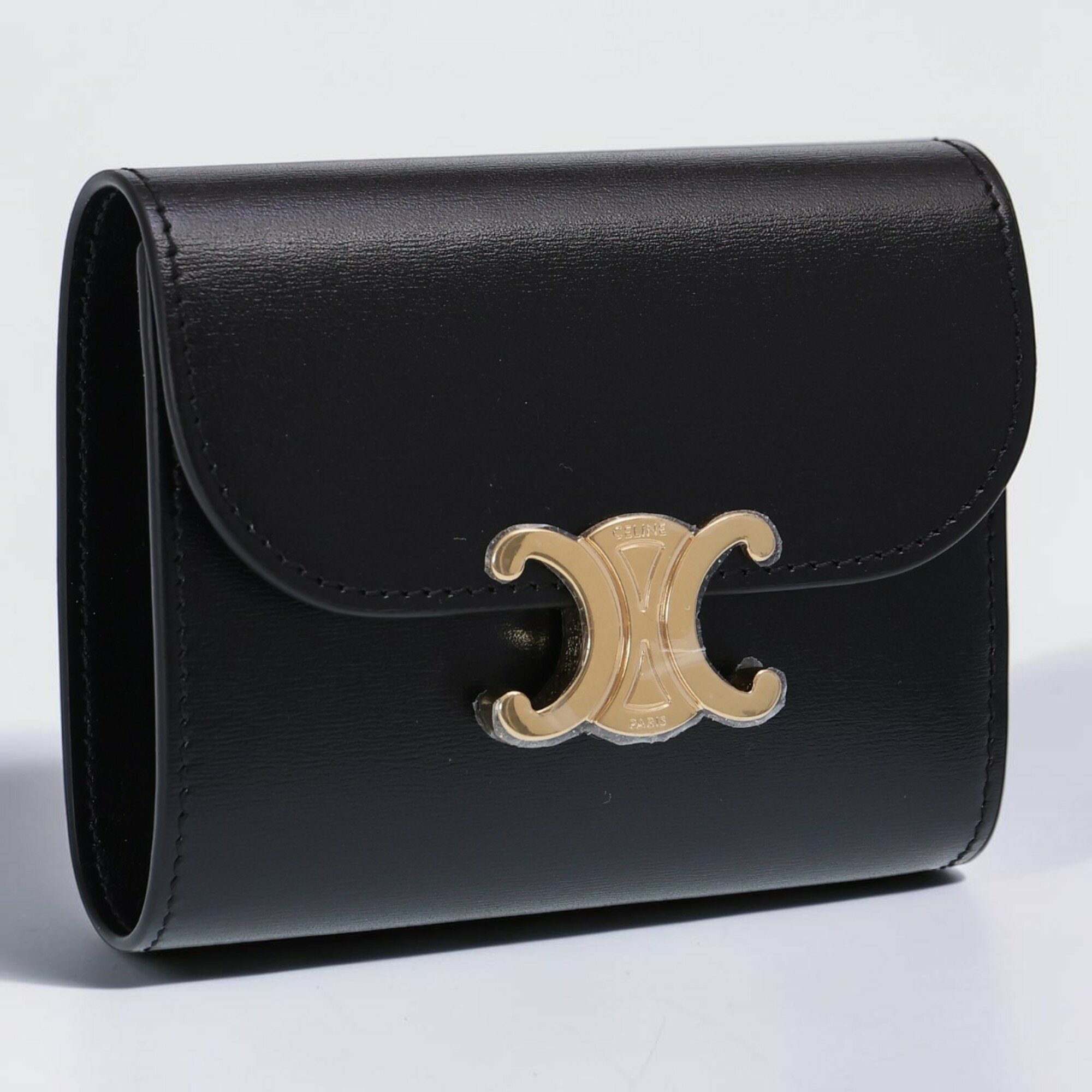 【クーポン5%OFF】セリーヌ／CELINE SMALL WALLET・スモールウォレットトリオンフ＊シャイニーカーフスキン・3つ折り小財布・コンパクトウォレット(ブラック) 10D78 3DPV 38NO／BLACK[返品OK]