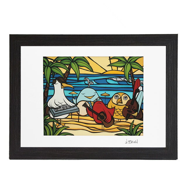 【額付き＆P10倍】ヘザーブラウン／HEATHER BROWN ART PRINT W35.6×H28.0cm BIRD PARTY ON THE BEACH バードパーティ オンザビーチ Mサイズ横 サイン入り 絵画 HB9850P／BIRD PARTY ON THE BEACH