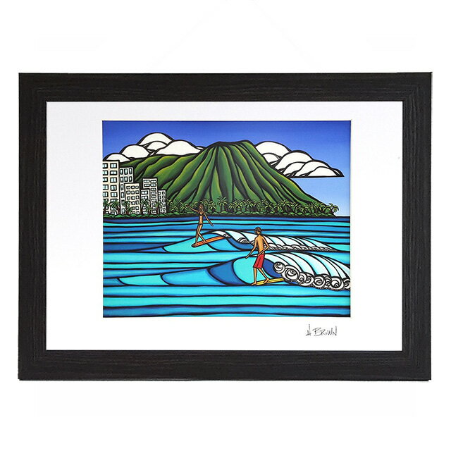 【額付き＆P10倍】ヘザーブラウン／HEATHER BROWN ART PRINT W35.6×H28.0cm WAIKIKI LOGGING アートプリント ワイキキロギング Mサイズ横 サイン入り 絵画 HB9201P／WAIKIKI LOGGING