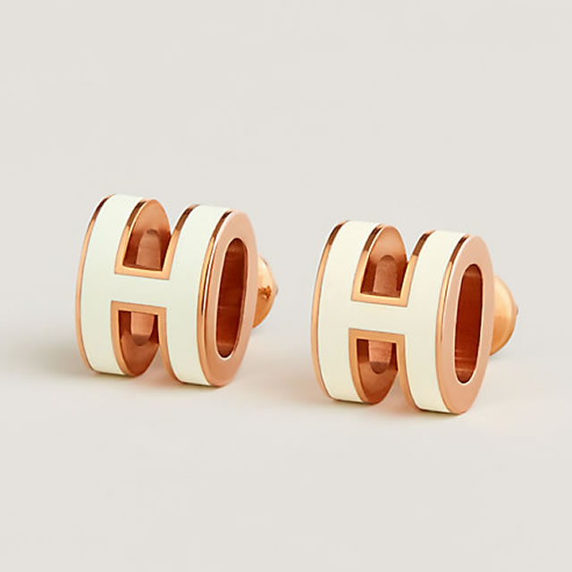 エルメス 【PT5倍】エルメス／HERMES "POP H MINI EARRINGS・ポップアッシュミニ イヤリング "両耳用 スタッドピアス・PINK GOLD金具(ブランク・ホワイト) H608002FO49 ／PINK GOLD×BLANC