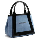 【目玉商品タイムセール】バレンシアガ/BALENCIAGA"NAVY CABAS S・ネイビーカバS"ロゴ入り・ポーチ付き・コーティッドデニム・スモールトートバッグ・ハンドバッグ(ブルーデラヴェ)339933 9273N 4260/BLEU DELAVE