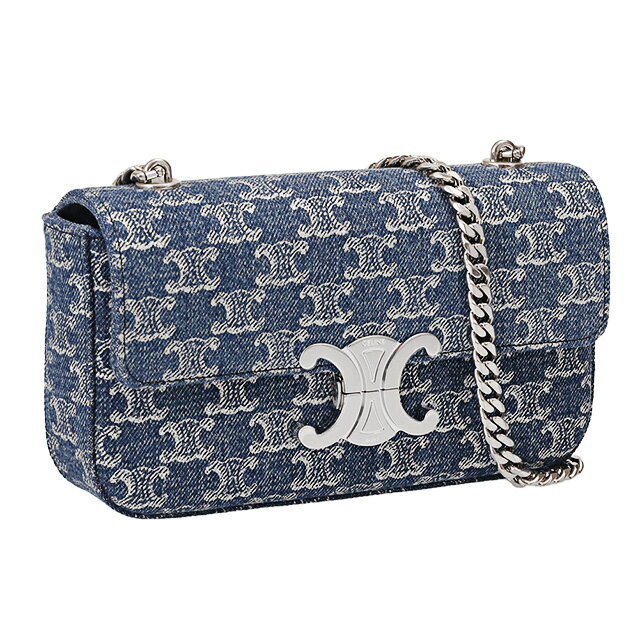 セリーヌ 帆布・キャンバス ショルダーバッグ レディース 【P5倍】セリーヌ／CELINE "CLAUDE DENIM CHAIN SHOULDER BAG”クロード トリオンフデニムキャンバス チェーンショルダーバッグ・クロスボディ(デニム×シルバー)11520 2FLX 05DS／DENIM*SILVER