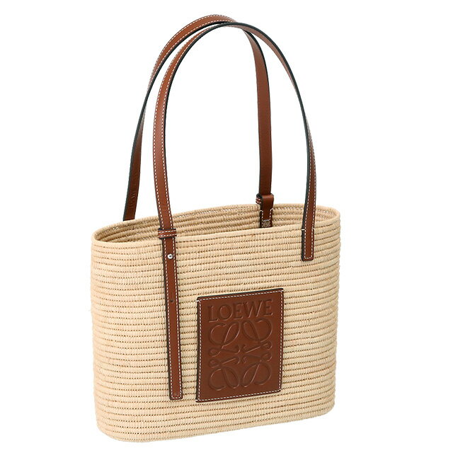 【P5倍】ロエベ／LOEWE"SQUARE BASKET BAG SMALL・スクエア バスケットバッグ スモール (ラフィア&カーフ)"トートバッグ・かごバッグ(ナチュラル×ピーカン・ブラウン)A223099X02 9943／PALM LEAF*CALF／NATURAL*PECAN