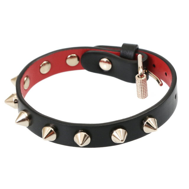 クリスチャンルブタン／CHRISTIAN LOUBOUTIN "LOUBILINK BRACELET・ルビリンクブレスレット"10mm幅・スパイクスタッズデザインキーブレスレット(ブラック×ゴールド) 1205100 CM6S／BLACK*GOLD