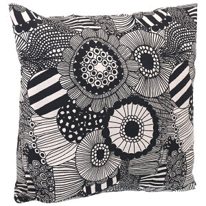 【PT5倍】マリメッコ／MARIMEKKO"CUSHION COVER・クッションカバー"北欧デザイン・シイルトラプータルハ・麻リネン混カバー・50*50cm(ホワイト×ブラック)69943 190／SIIRTOLAPUUTARHA・WHITE*BLACK