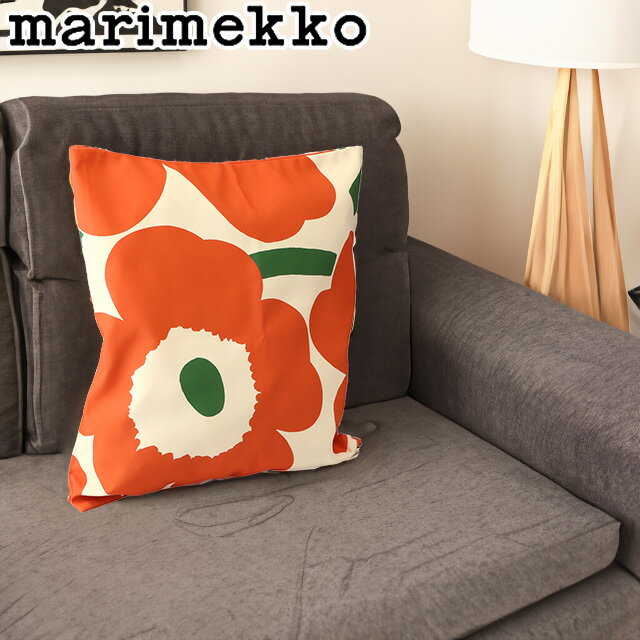 【クーポン5%OFF】マリメッコ／MARIMEKKO "Pieni Unikko cushion cover 50x50 cm・ピエニウニッコクッションカバー"北欧 ウニッコ・花柄クッションカバー 50*50cm (オレンジ×グリーン) 73131 286／UNIKKO・ORANGE*GREEN